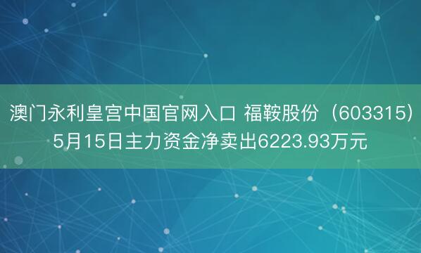 澳门永利皇宫中国官网入口 福鞍股份（603315）5月15日主力资金净卖出6223.93万元