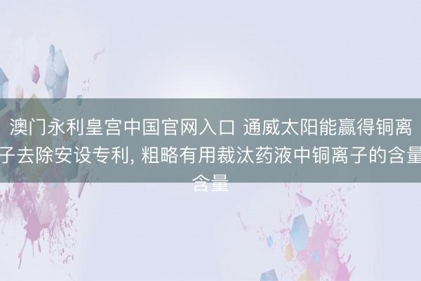 澳门永利皇宫中国官网入口 通威太阳能赢得铜离子去除安设专利， 粗略有用裁汰药液中铜离子的含量