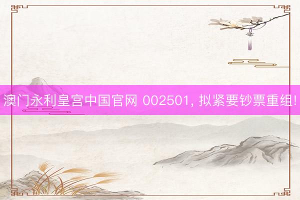 澳门永利皇宫中国官网 002501， 拟紧要钞票重组!