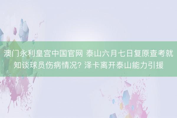 澳门永利皇宫中国官网 泰山六月七日复原查考就知谈球员伤病情况? 泽卡离开泰山能力引援